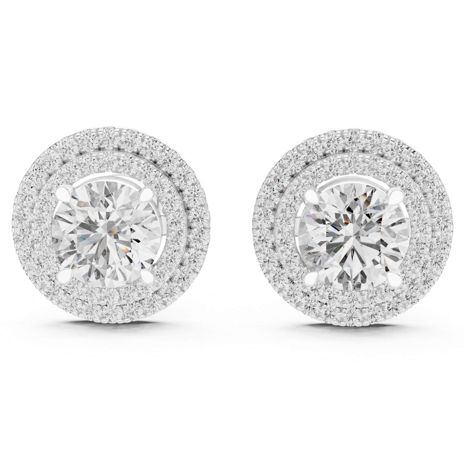  White Gold Radiant Halo Stud Earrings Left View
