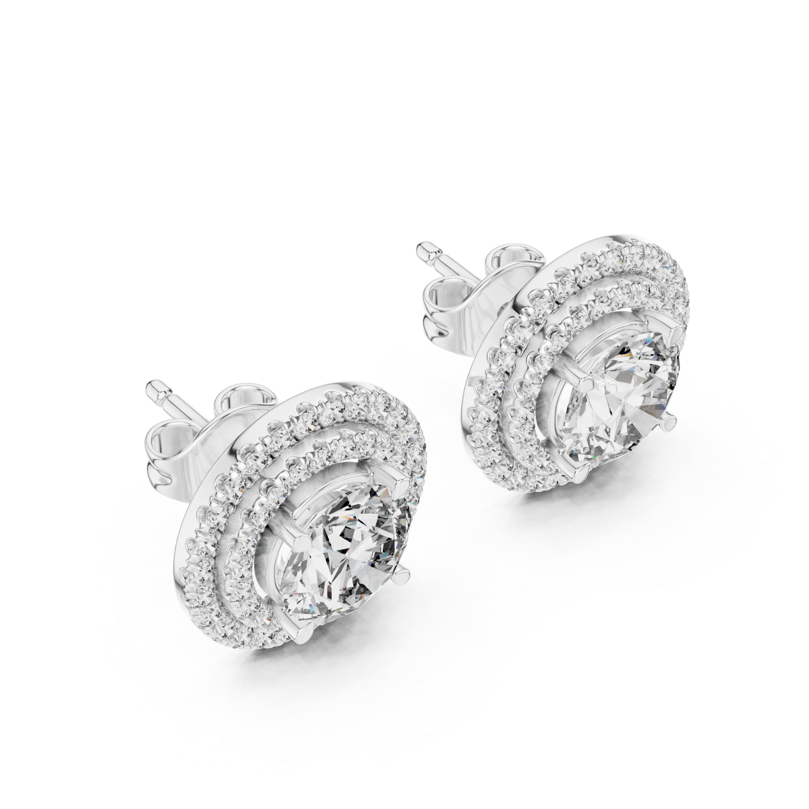  White Gold Radiant Halo Stud Earrings Right View