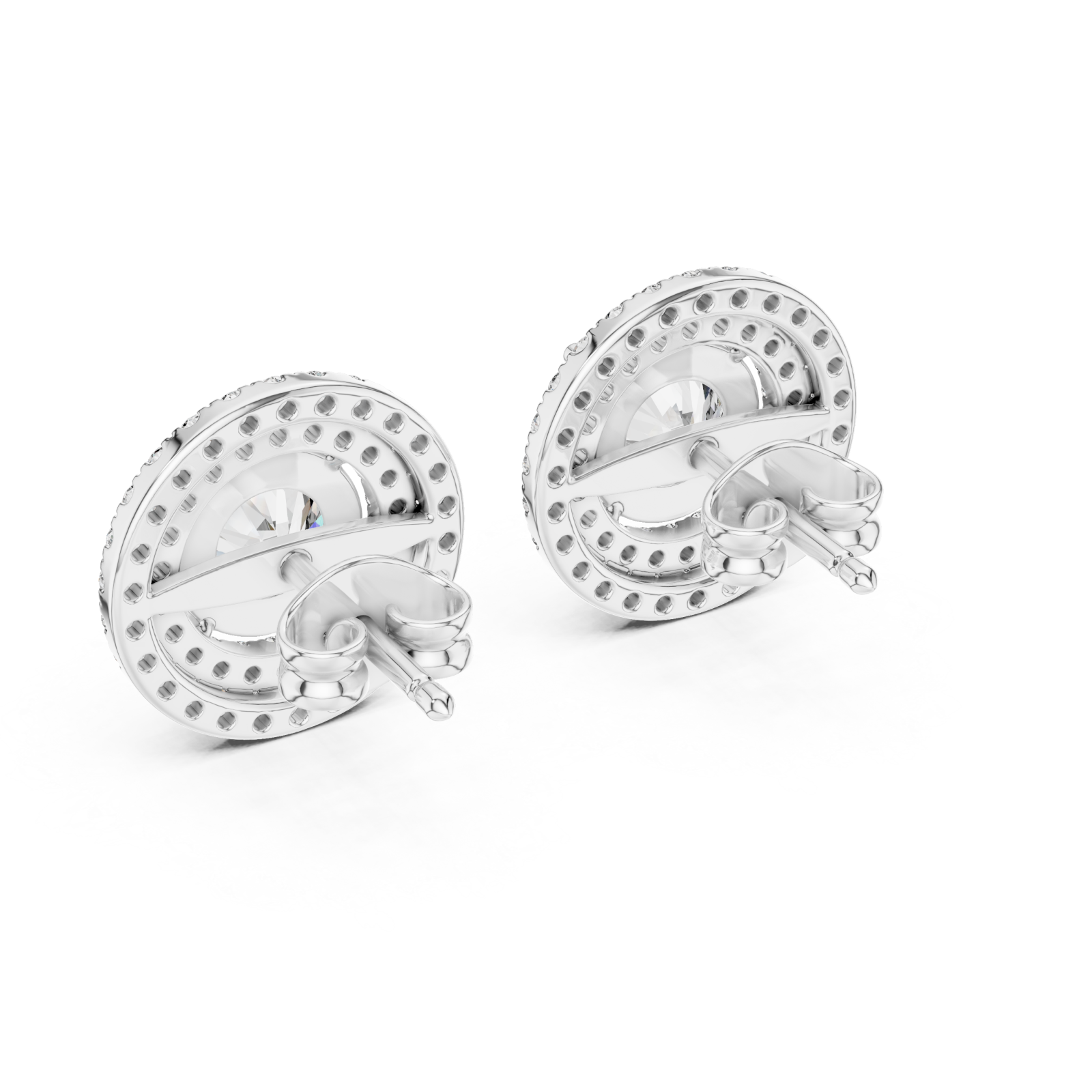  White Gold Radiant Halo Stud Earrings Side View