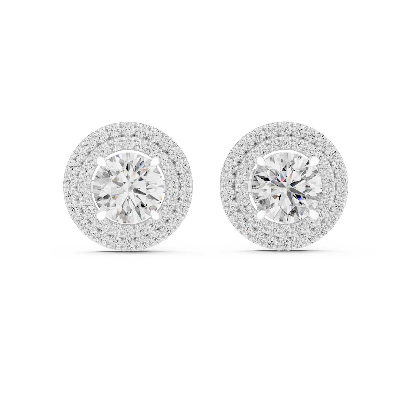  White Gold Radiant Halo Stud Earrings Front View