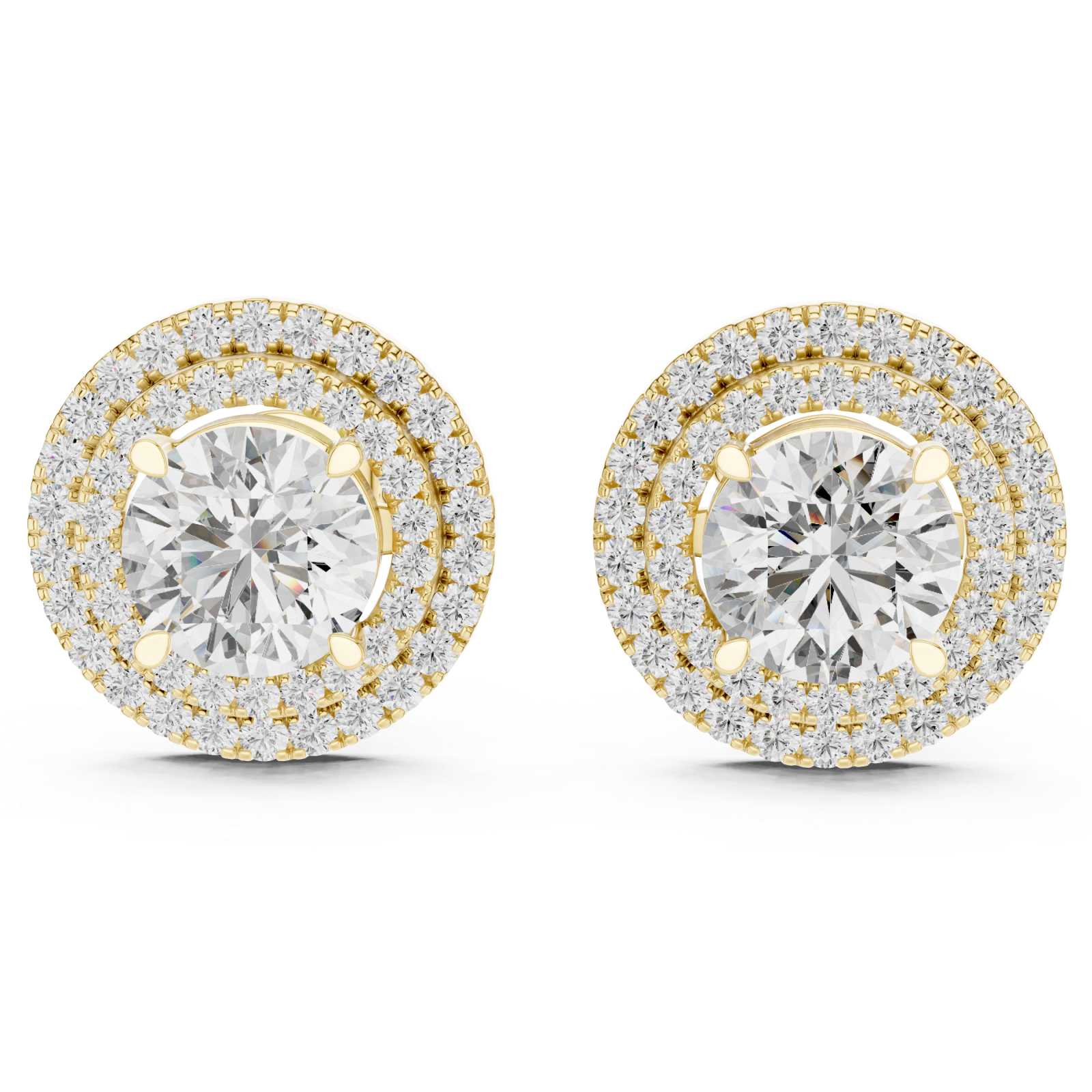  Gold Radiant Halo Stud Earrings Left View