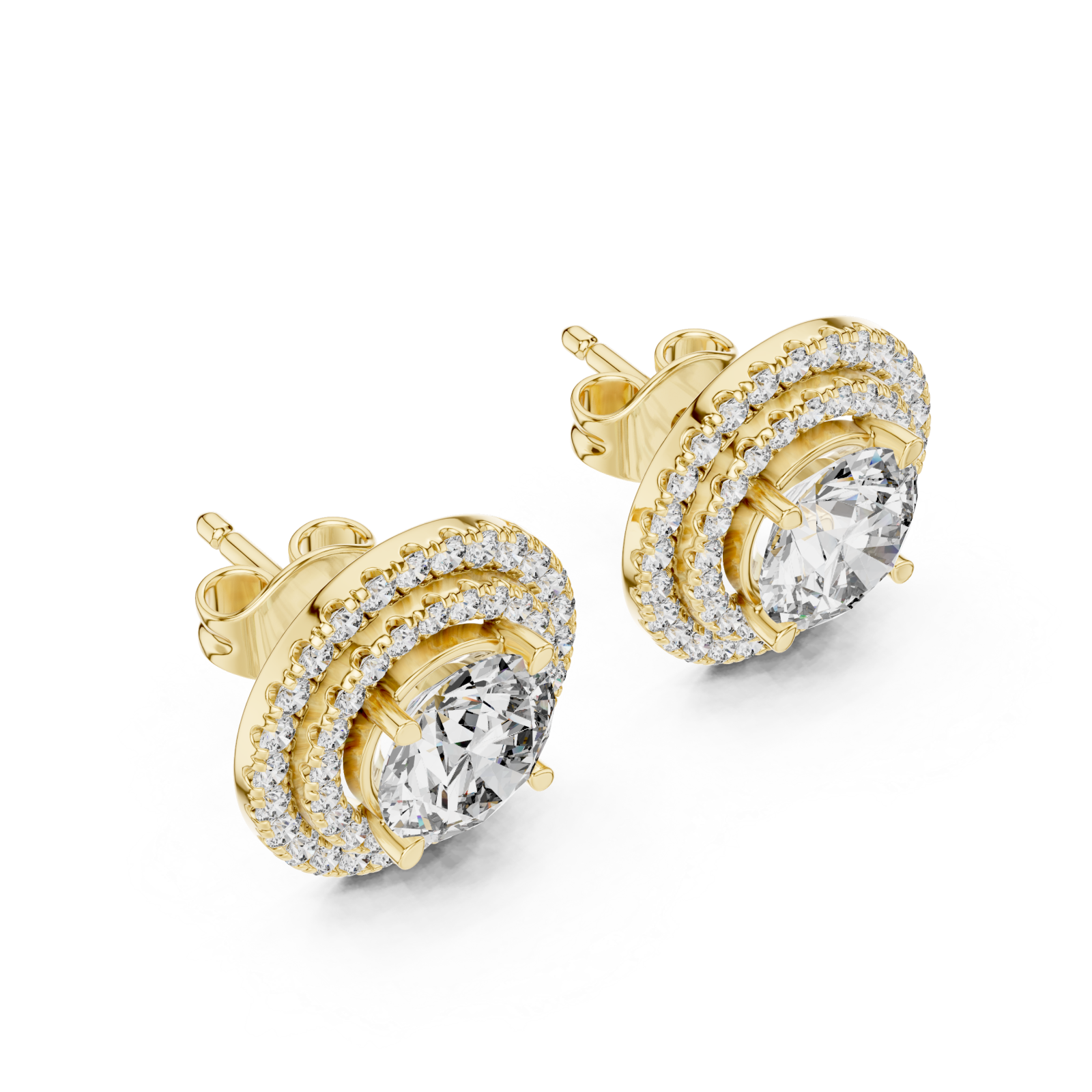 Gold Radiant Halo Stud Earrings Right View