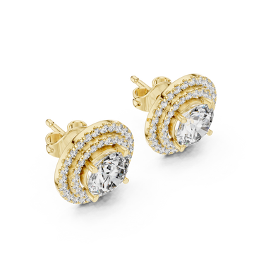 Gold Radiant Halo Stud Earrings Right View