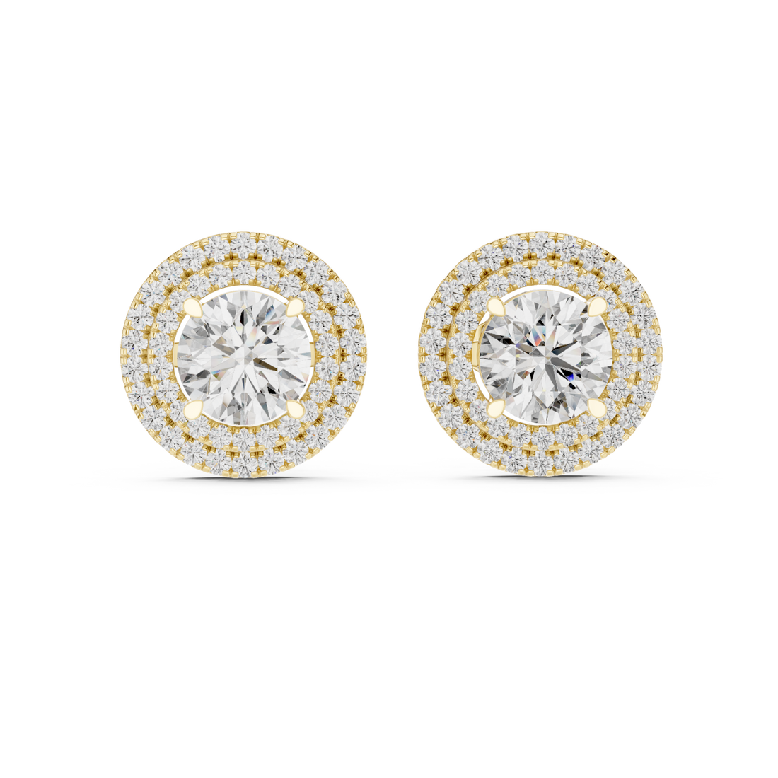 Gold Radiant Halo Stud Earrings Right View