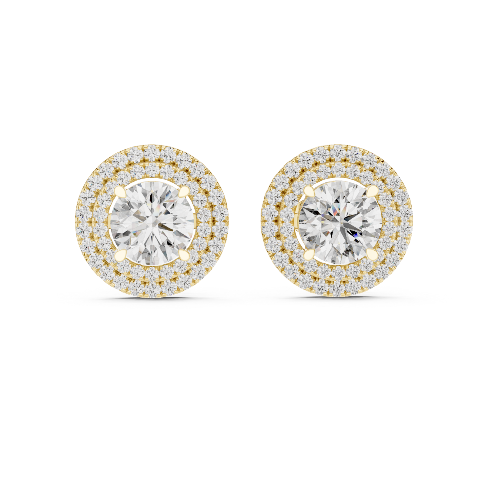  Gold Radiant Halo Stud Earrings Front View