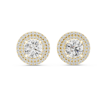  Gold Radiant Halo Stud Earrings Front View