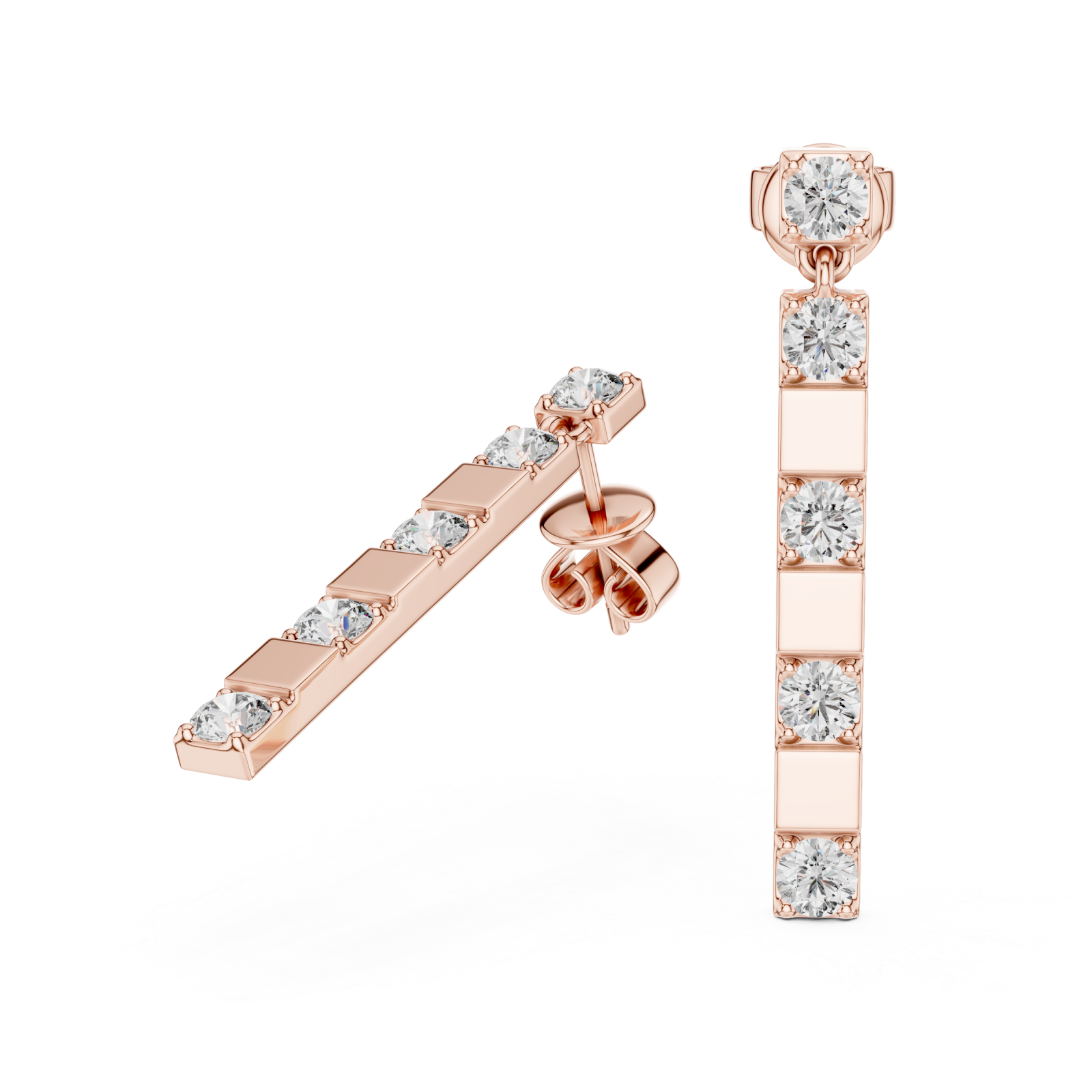  Rose Gold Urban Knot Linear Drop Earrings Left View