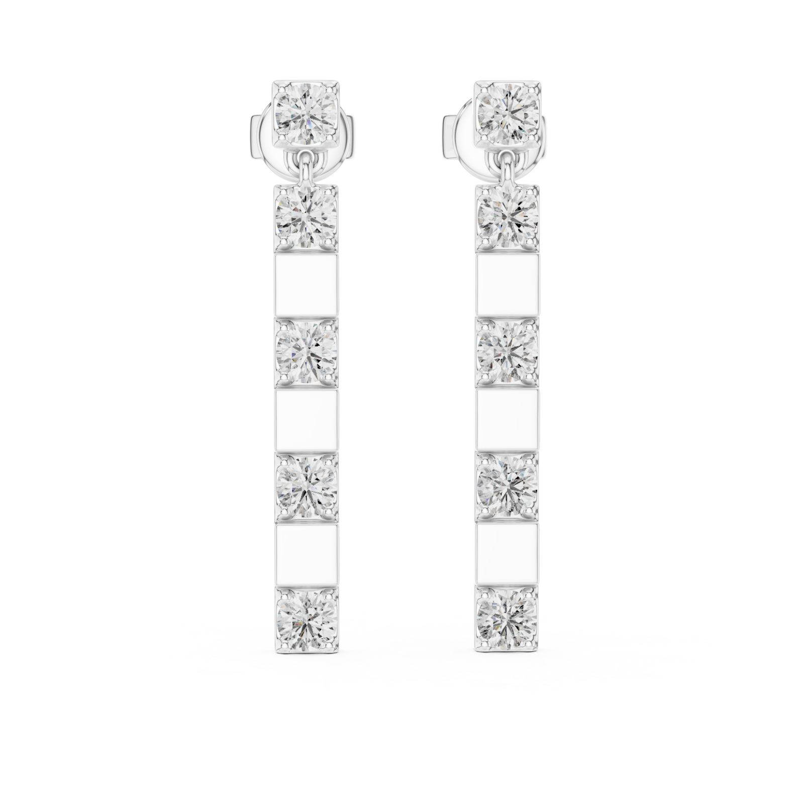  White Gold Urban Knot Linear Drop Earrings Front View