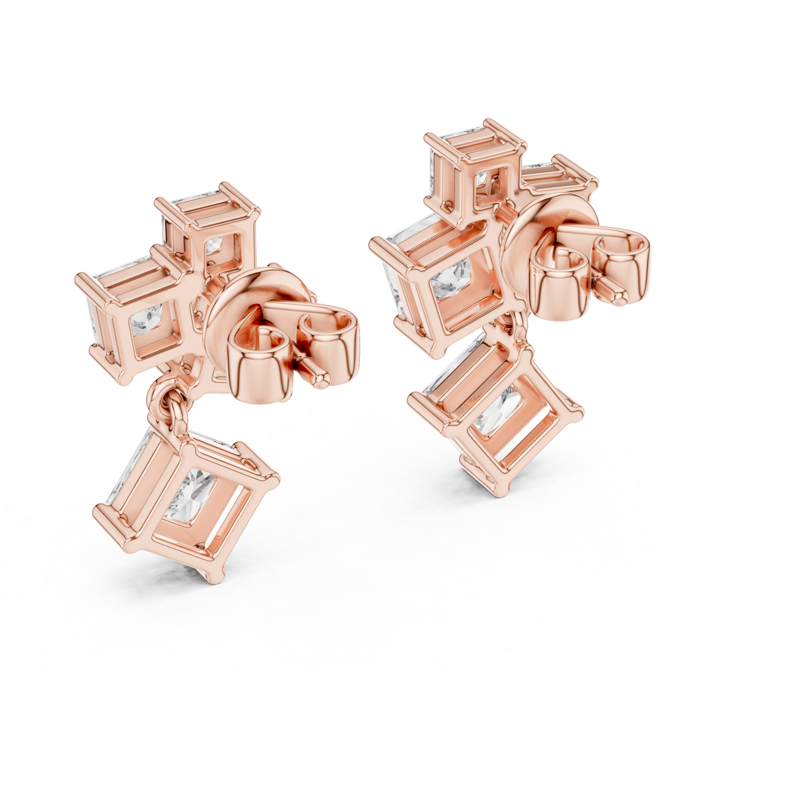  Rose Gold Playful Miniature Cubes Earrings Side View