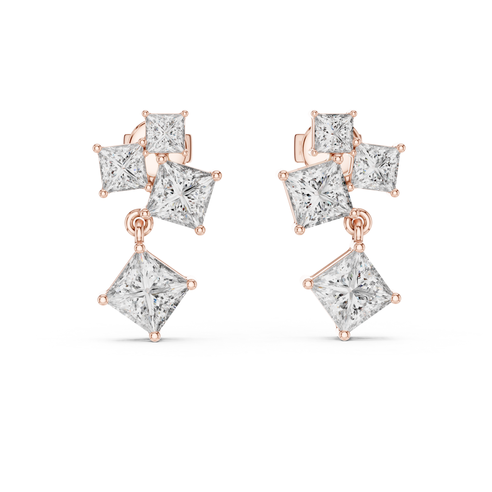  Rose Gold Playful Miniature Cubes Earrings Front View