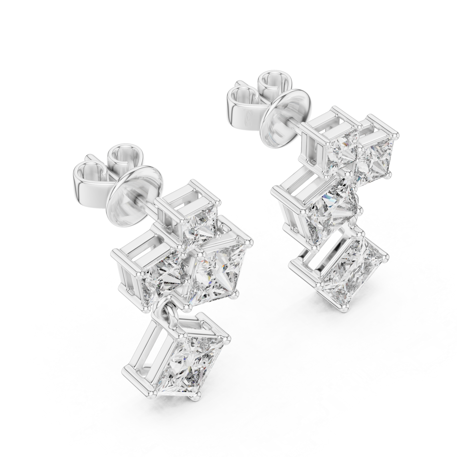  White Gold Playful Miniature Cubes Earrings Right View