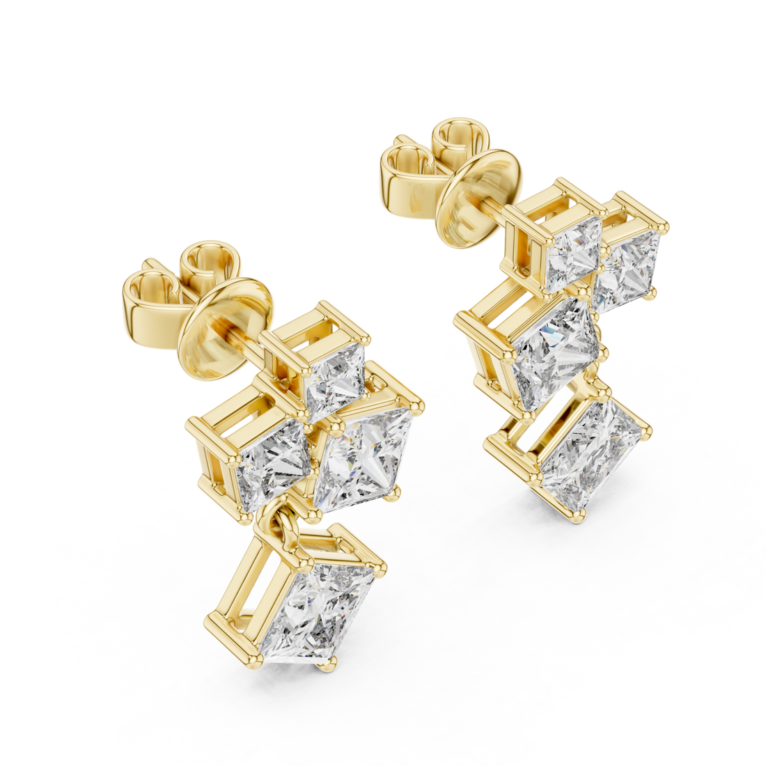 Gold Playful Miniature Cubes Earrings Right View