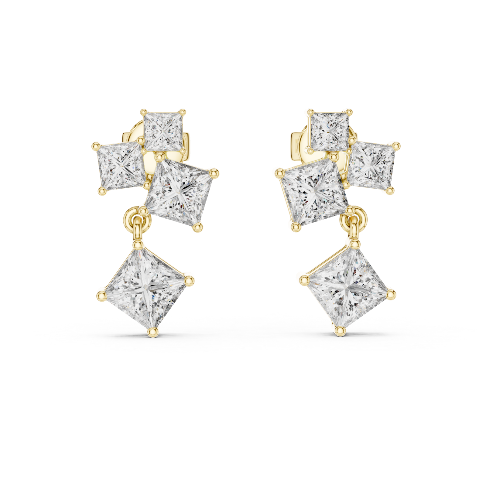  Gold Playful Miniature Cubes Earrings Front View