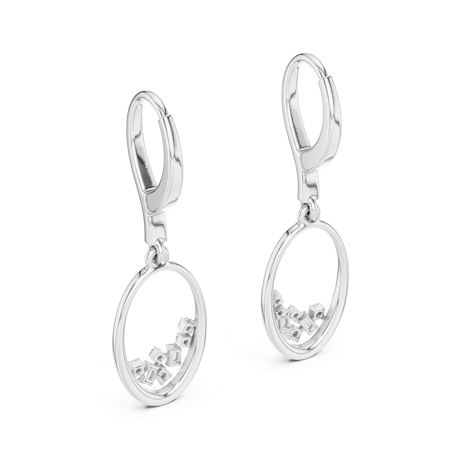  White Gold Chic Whisper Open Hoop Dangle Earrings Side View