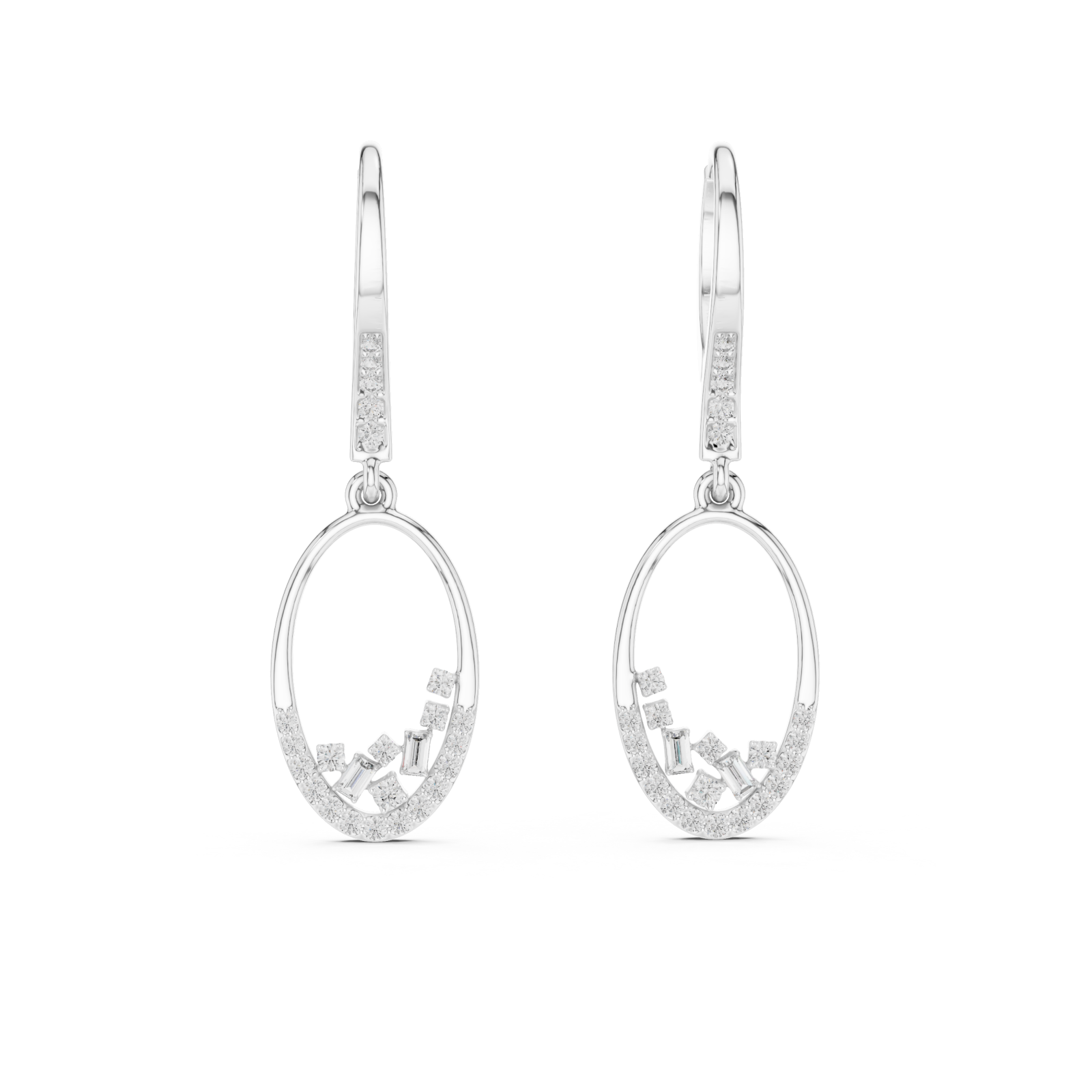  White Gold Chic Whisper Open Hoop Dangle Earrings Front View