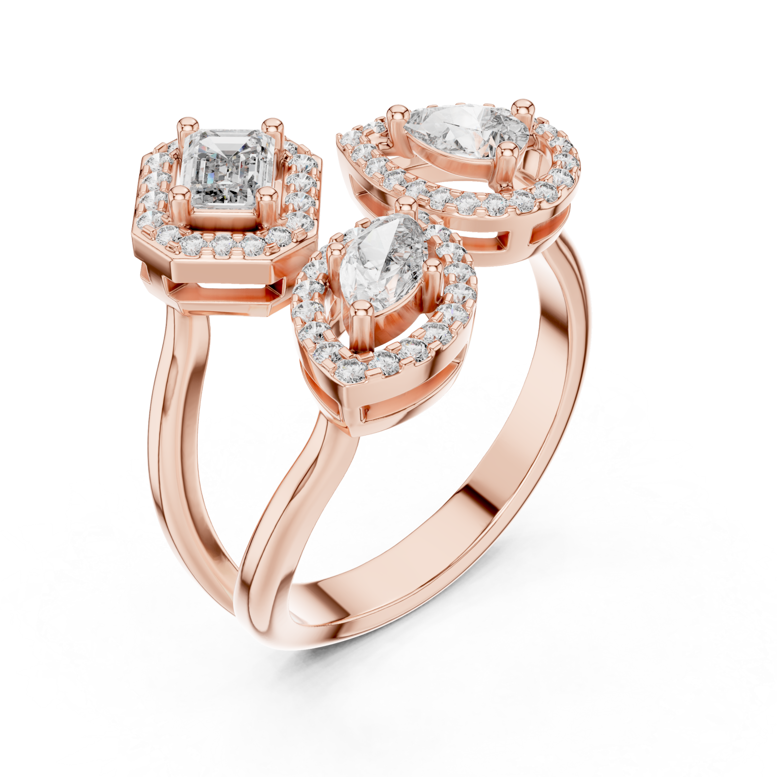  Rose Gold Opulent Cascade Triad Elegance Ring Right View