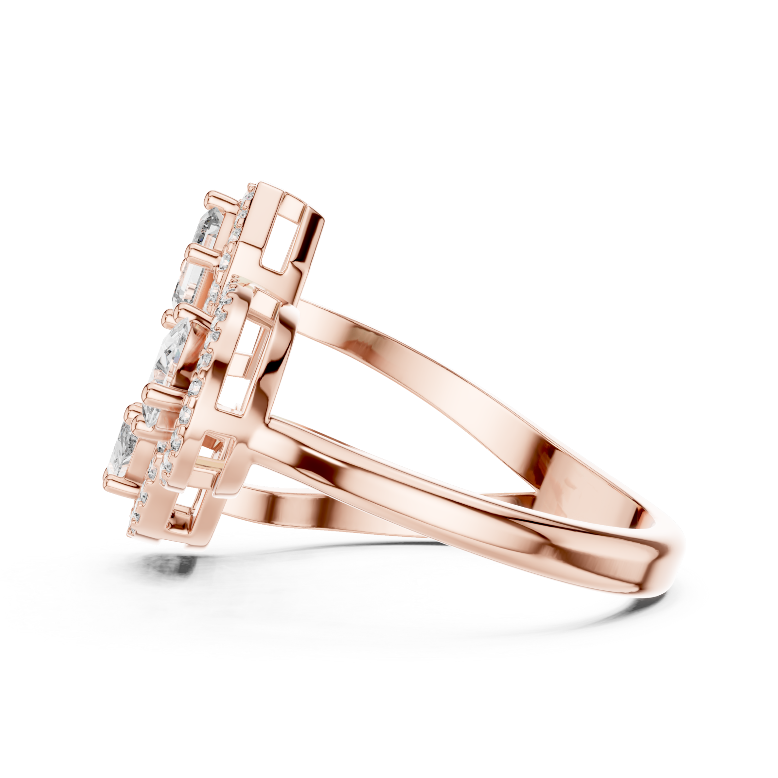  Rose Gold Opulent Cascade Triad Elegance Ring Side View