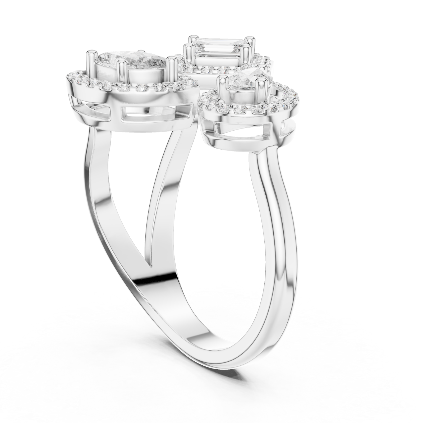  White Gold Opulent Cascade Triad Elegance Ring Left View