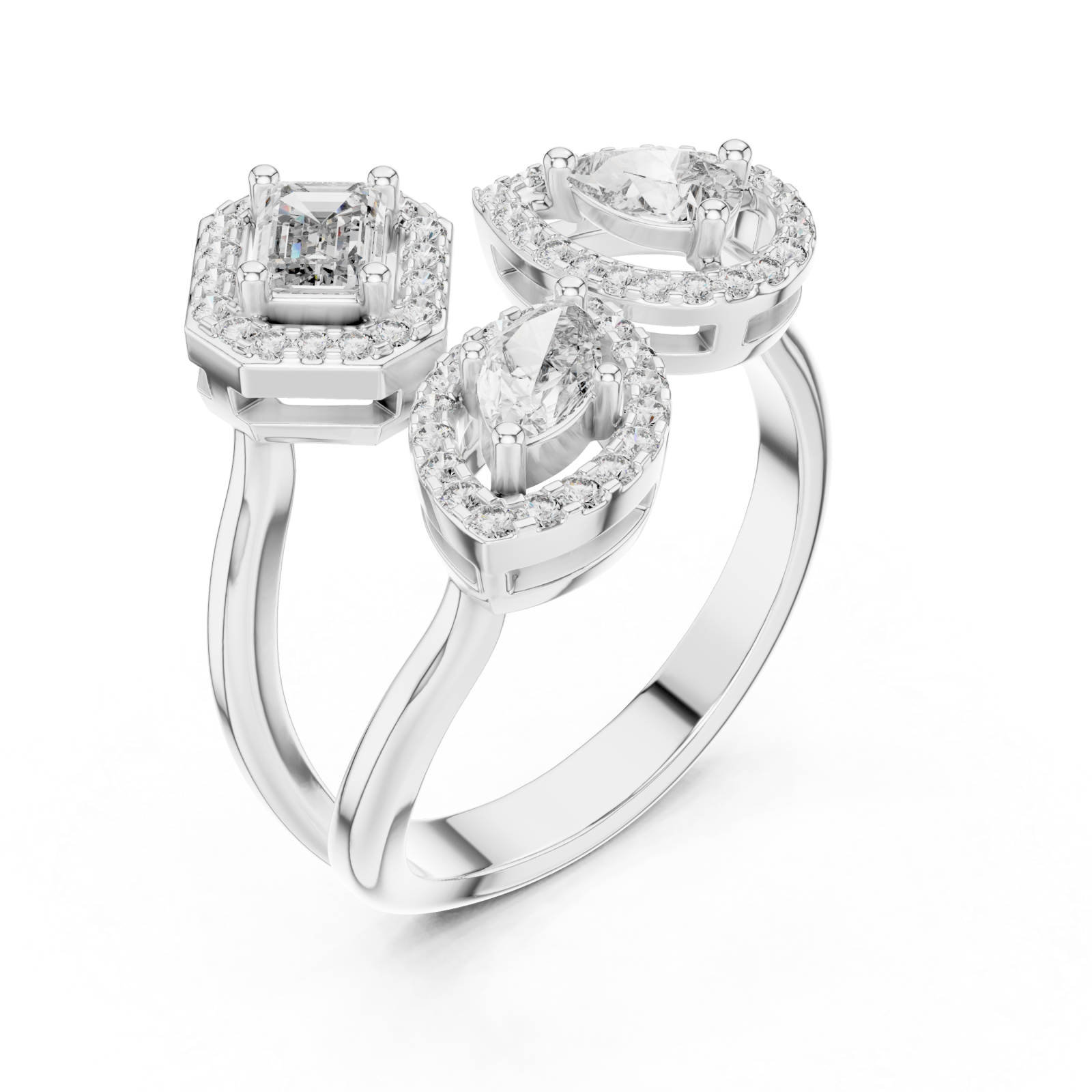  White Gold Opulent Cascade Triad Elegance Ring Right View