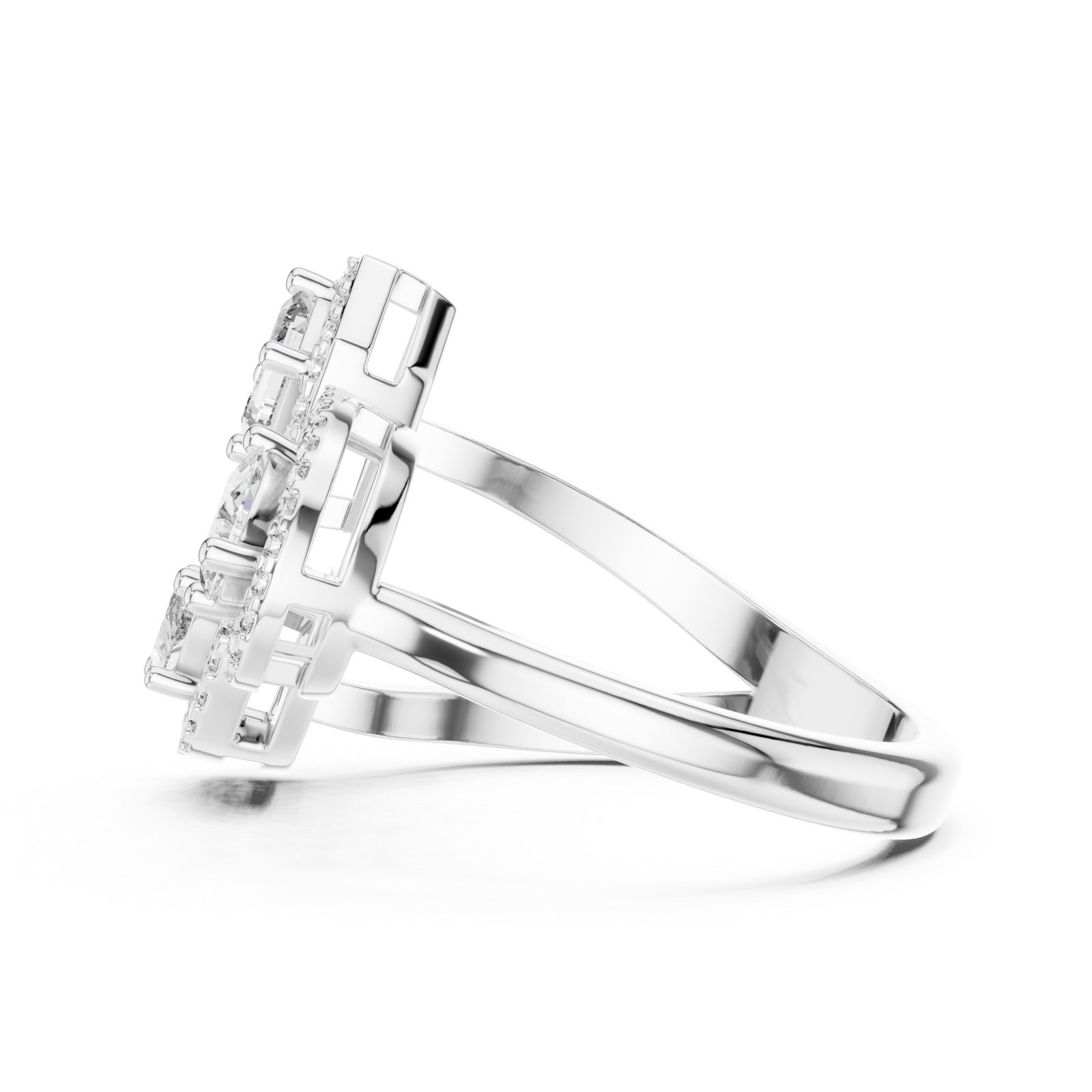  White Gold Opulent Cascade Triad Elegance Ring Side View