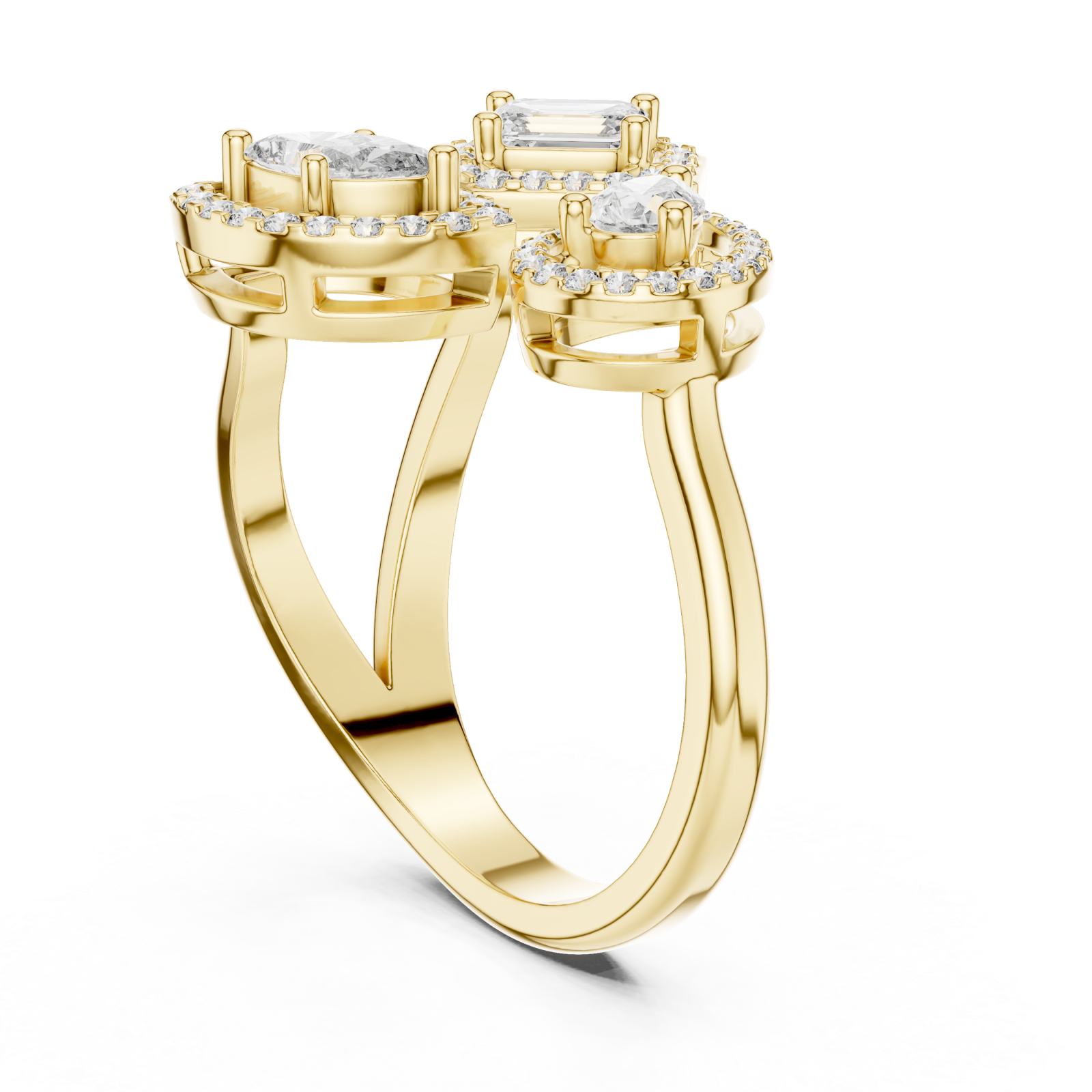  Gold Opulent Cascade Triad Elegance Ring Left View