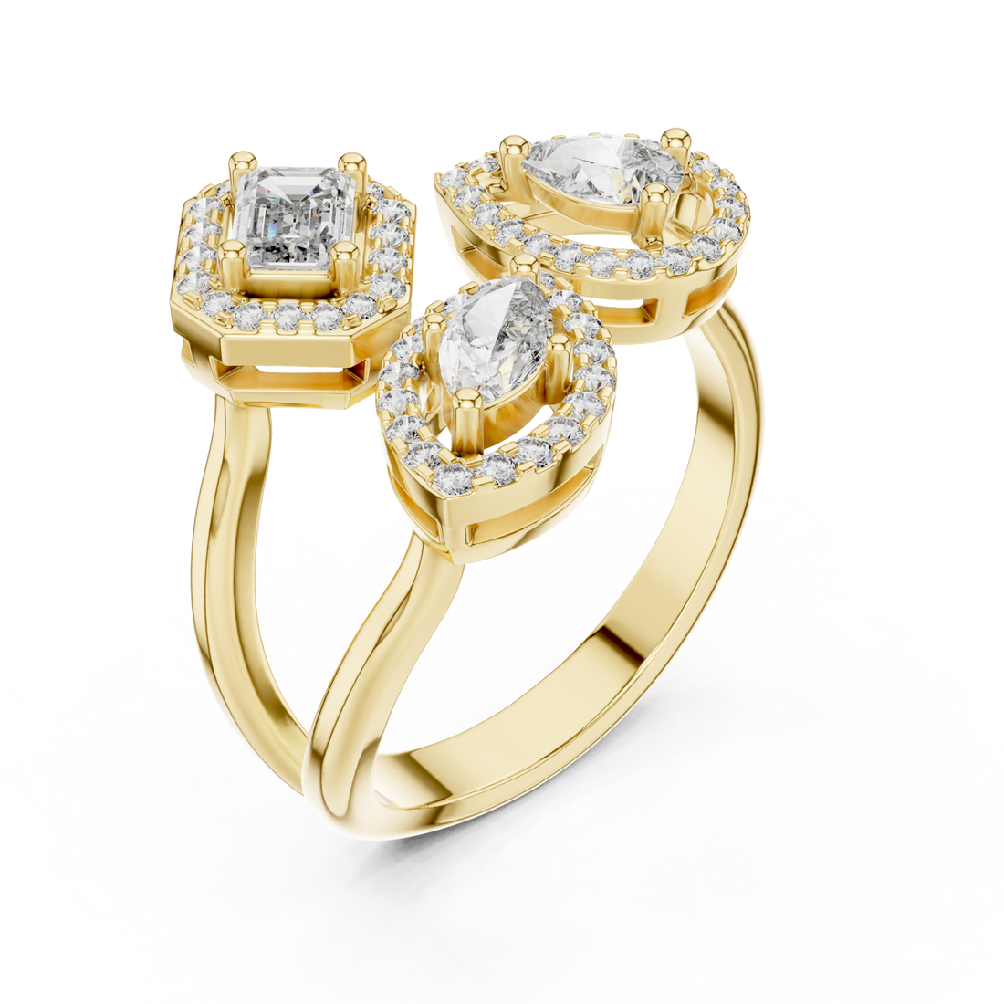 Gold Opulent Cascade Triad Elegance Ring Right View