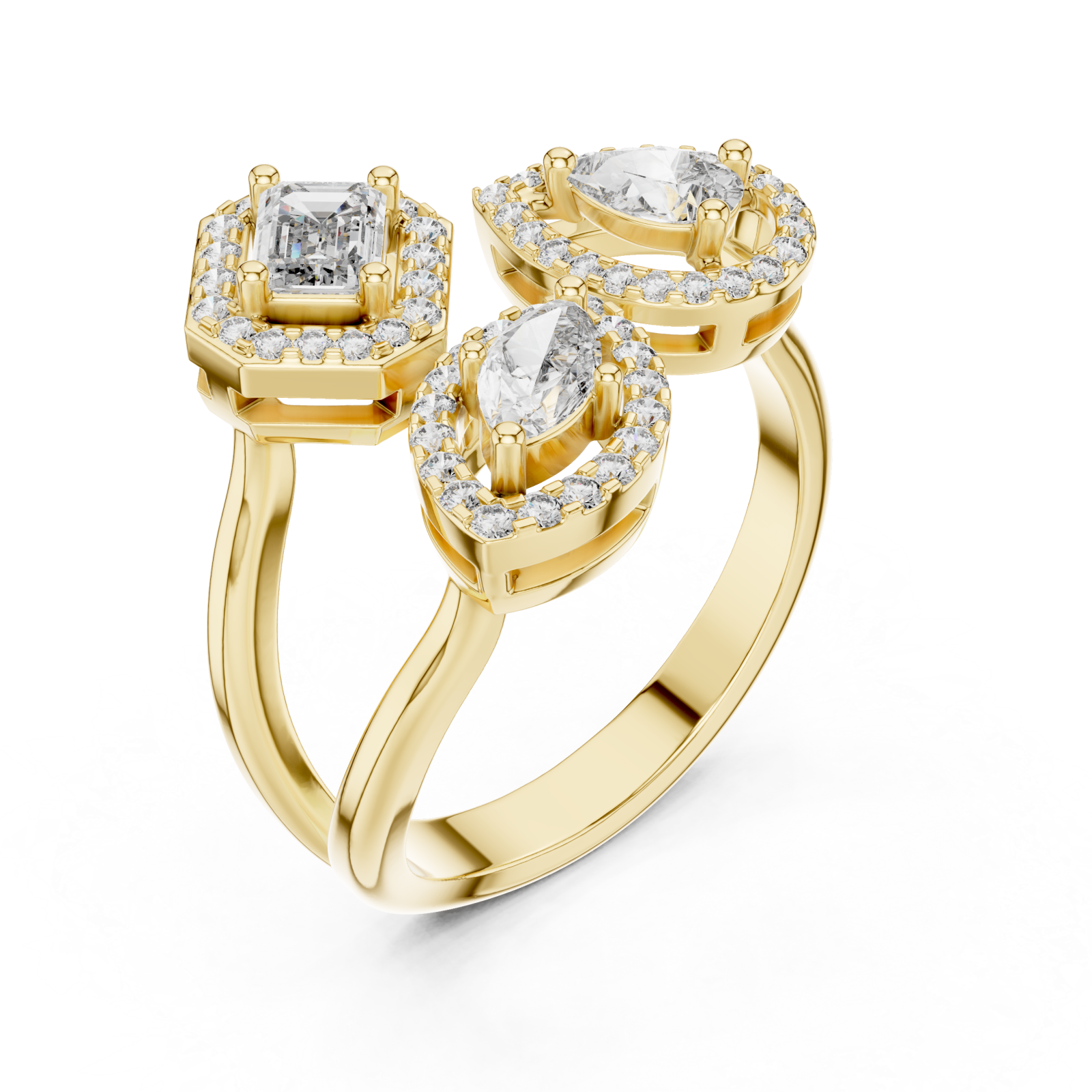 Gold Opulent Cascade Triad Elegance Ring Right View
