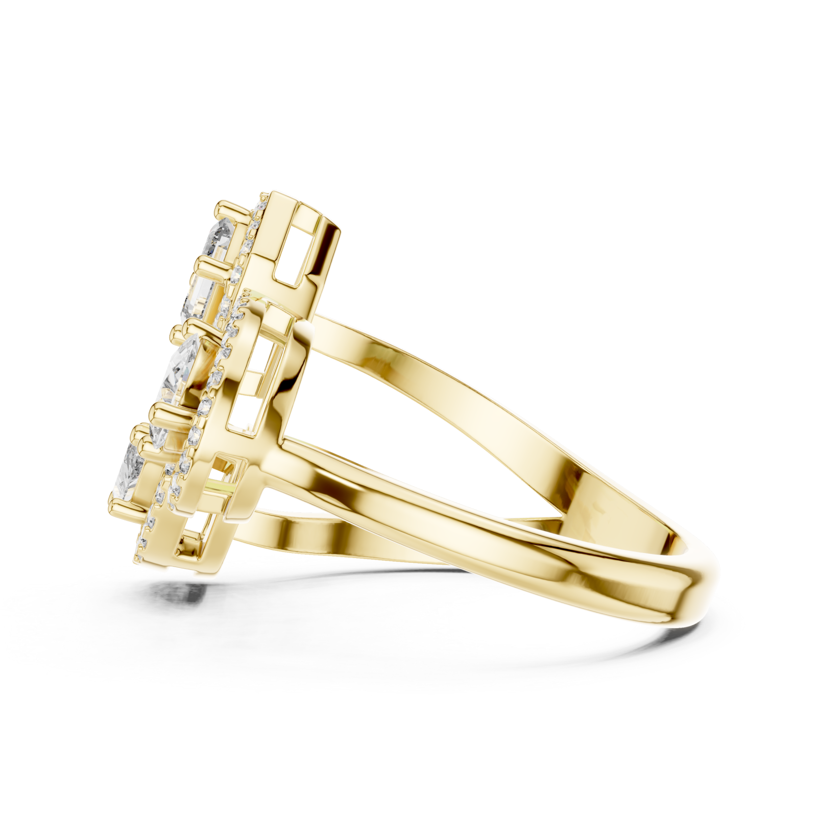  Gold Opulent Cascade Triad Elegance Ring Side View