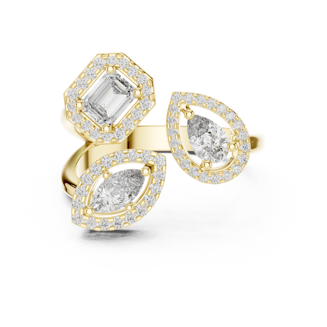 Gold Opulent Cascade Triad Elegance Ring Right View