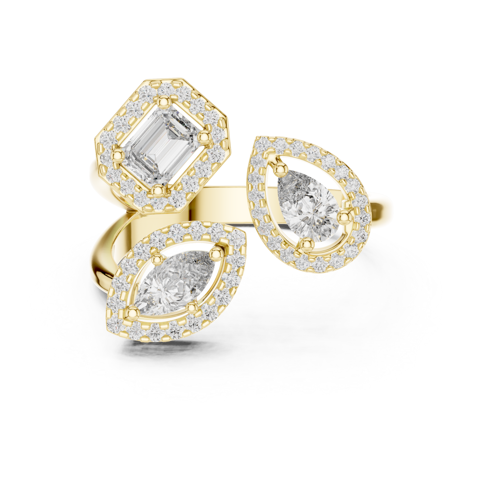  Gold Opulent Cascade Triad Elegance Ring Front View