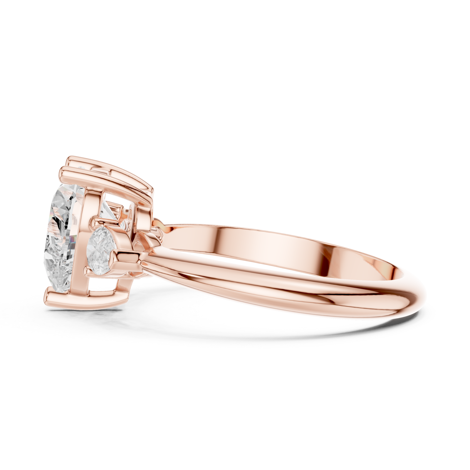 Rose Gold Celestial Embrace Three Stone Ring Side View