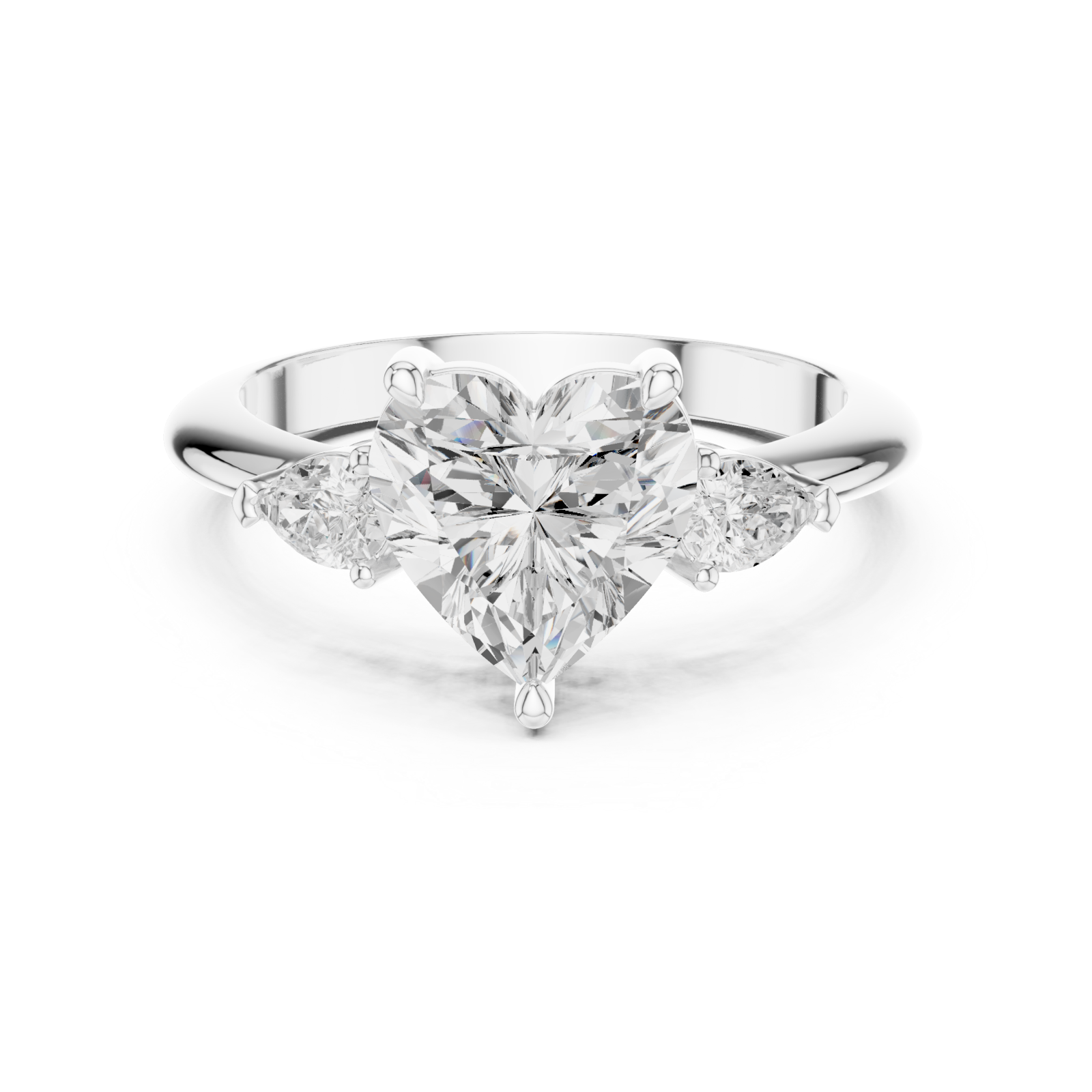  White Gold Celestial Embrace Three Stone Ring Front View