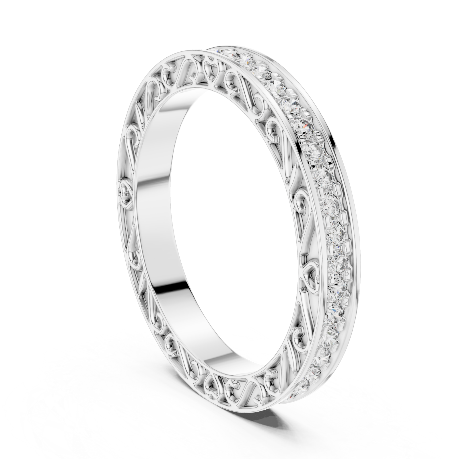  White Gold Classic Embrace Adorned Band Left View