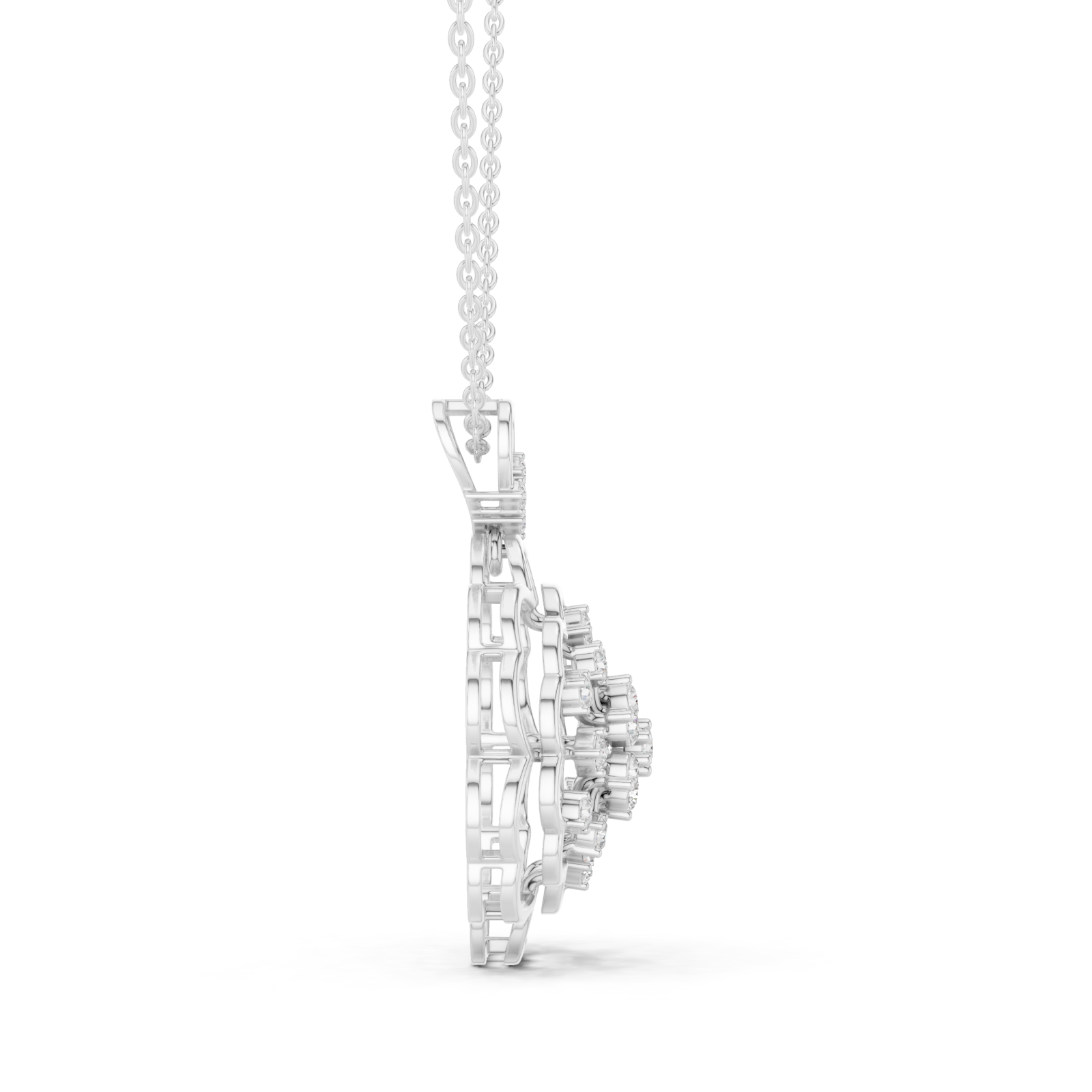  White Gold Delicate Petal Embrace Pendant Side View