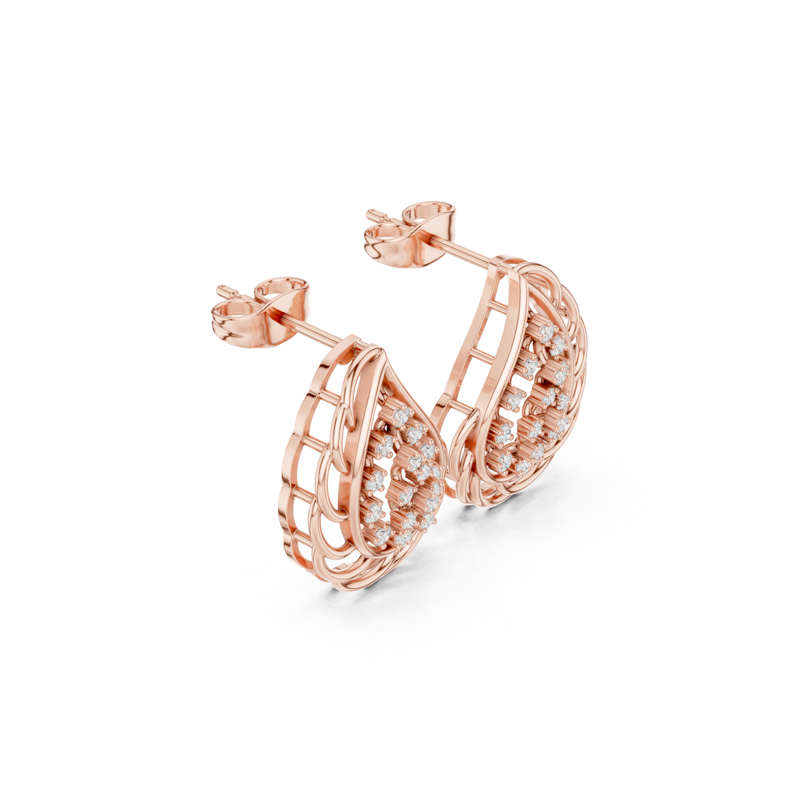  Rose Gold Radiant Lattice Pear Accent Earrings Left View