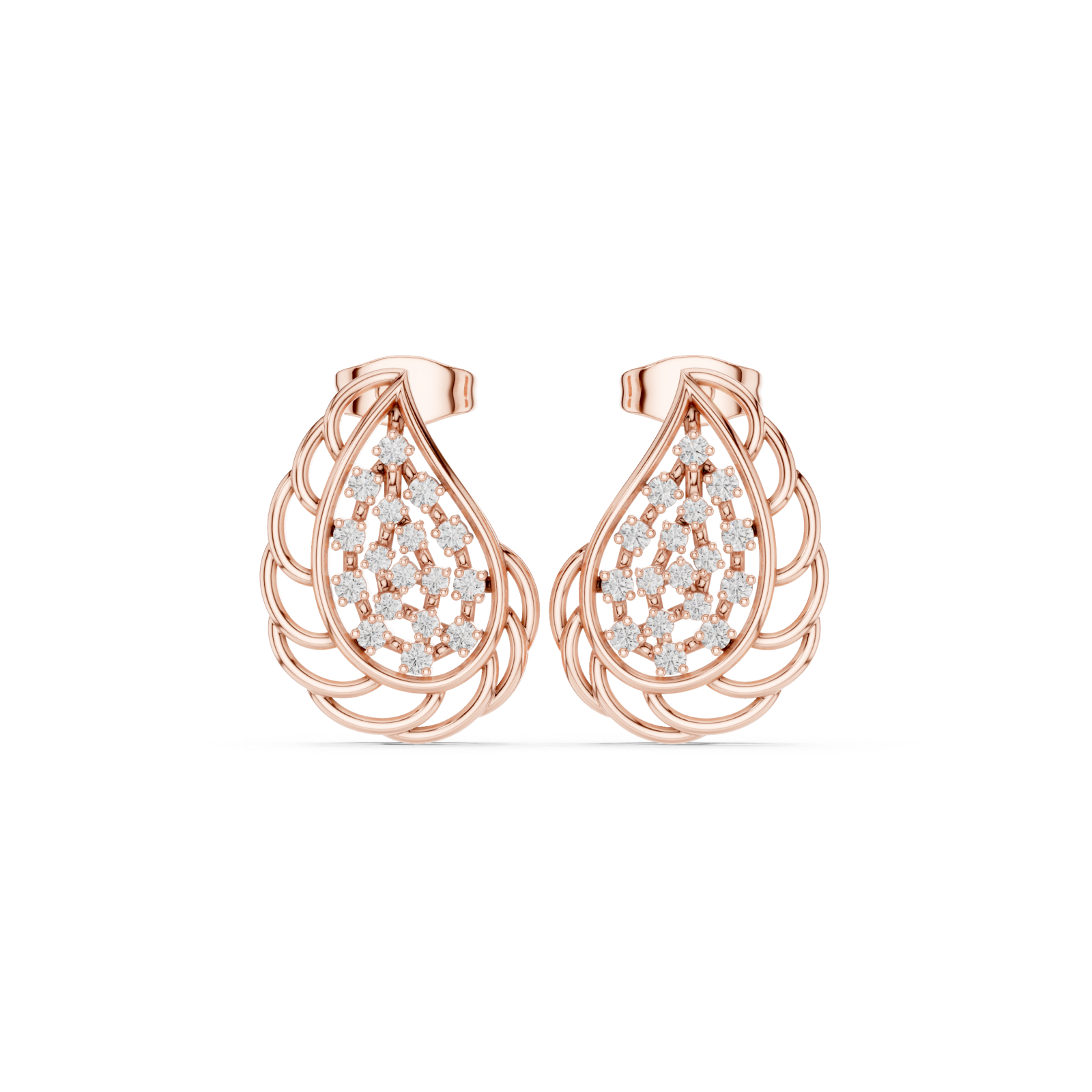  Rose Gold Radiant Lattice Pear Accent Earrings Front View