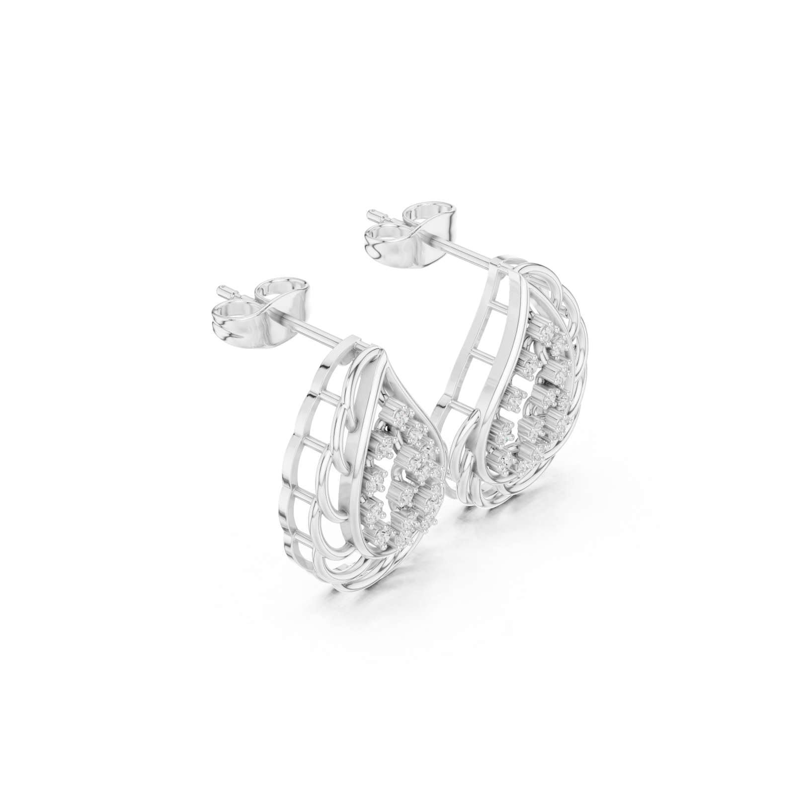  White Gold Radiant Lattice Pear Accent Earrings Left View