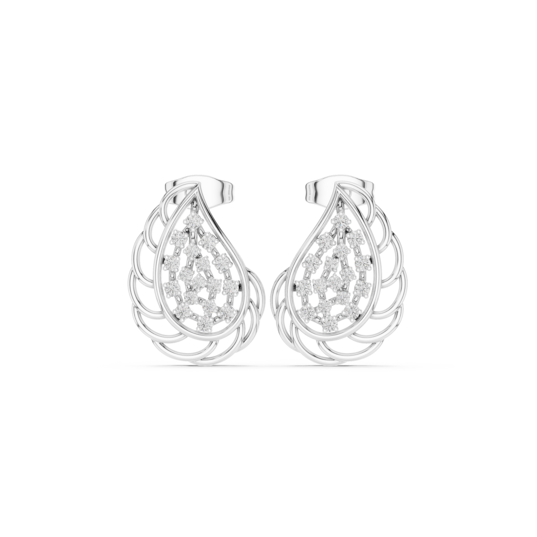  White Gold Radiant Lattice Pear Accent Earrings Right View