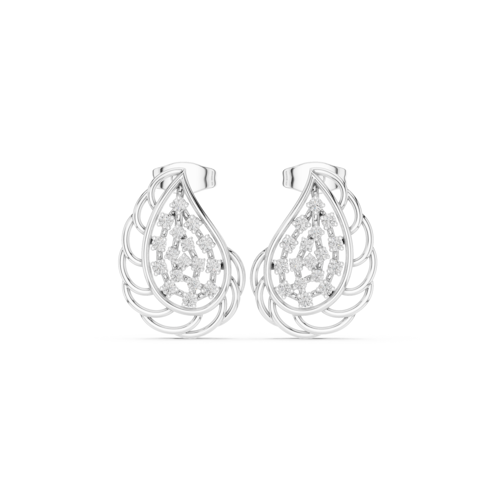  White Gold Radiant Lattice Pear Accent Earrings Front View
