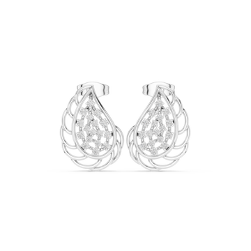  White Gold Radiant Lattice Pear Accent Earrings Front View