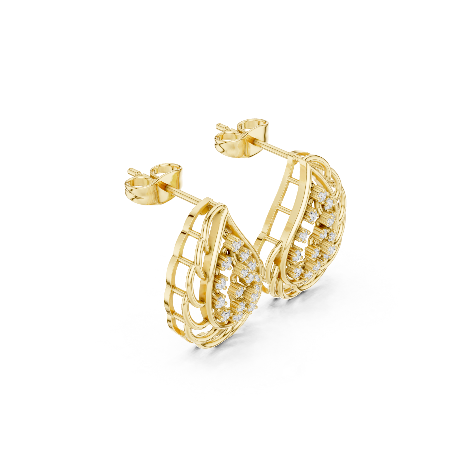  Gold Radiant Lattice Pear Accent Earrings Left View