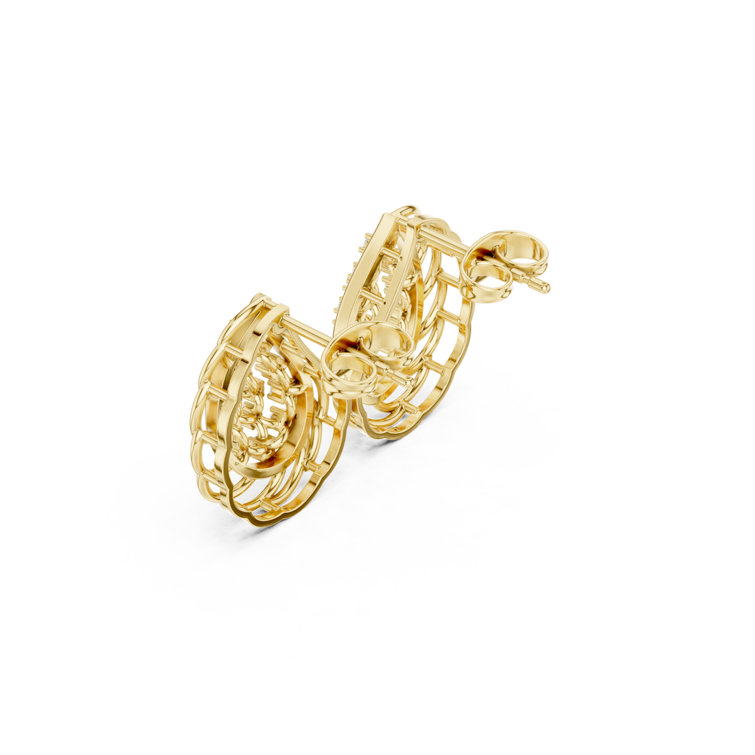 Gold Radiant Lattice Pear Accent Earrings Right View