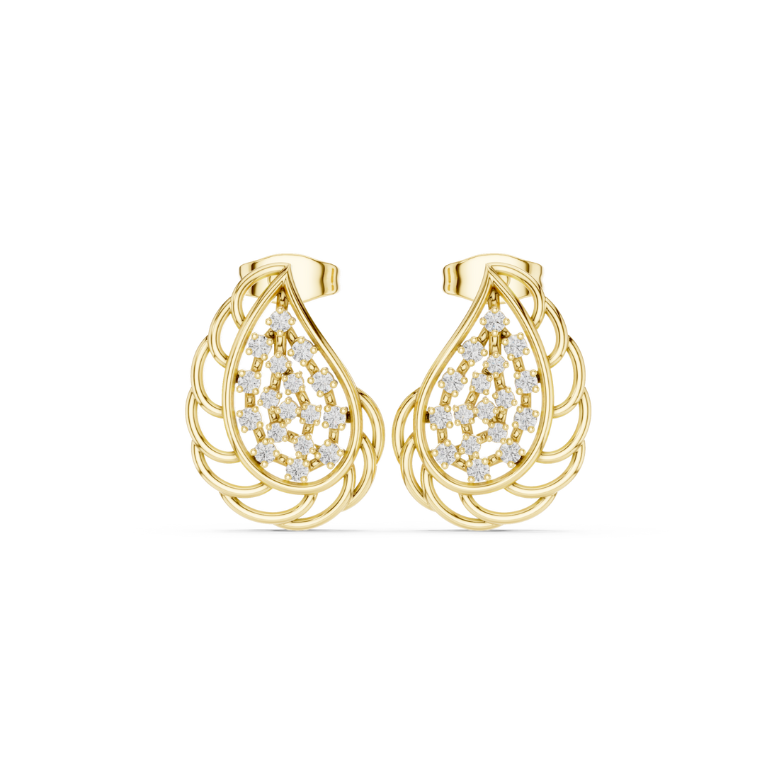 Gold Radiant Lattice Pear Accent Earrings Right View
