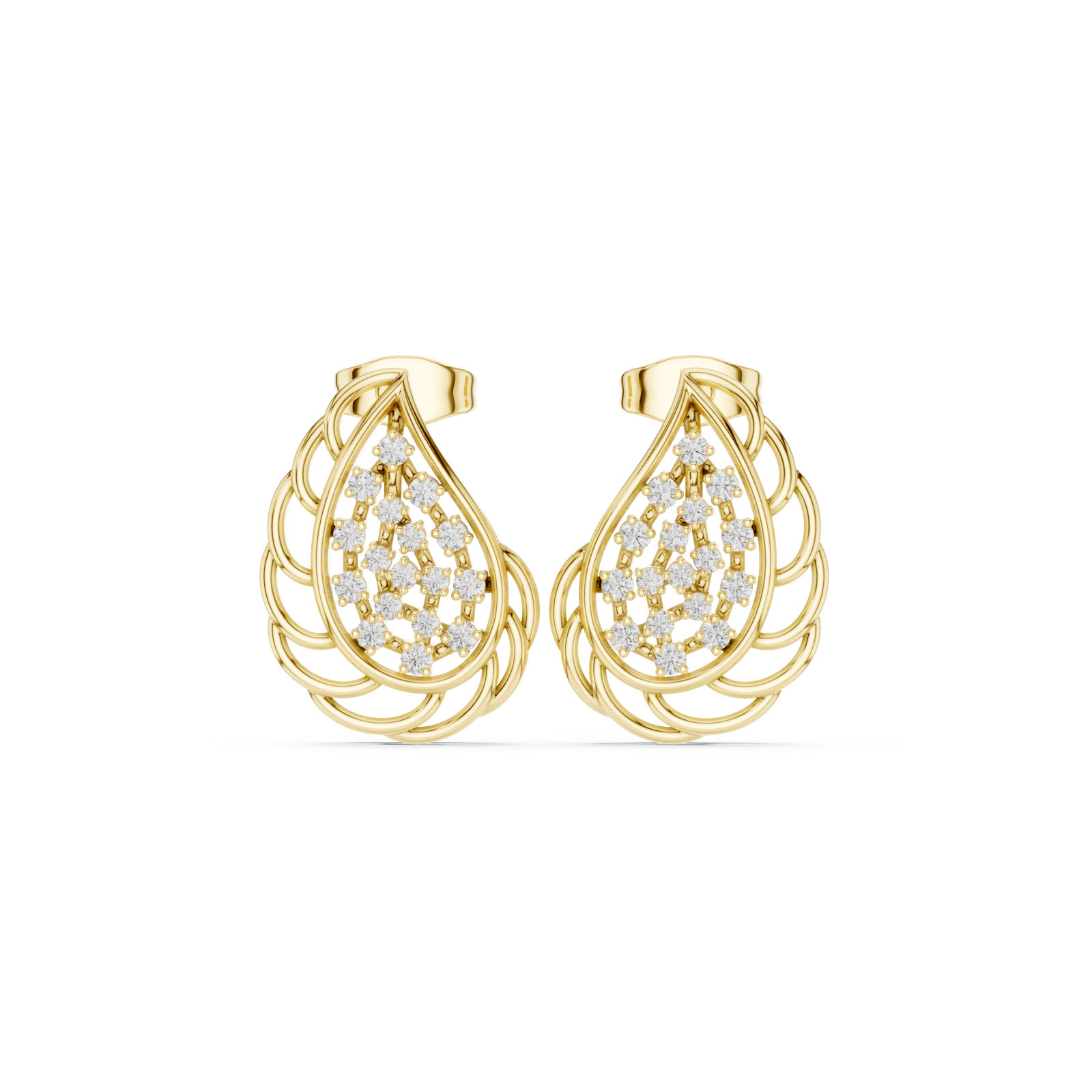  Gold Radiant Lattice Pear Accent Earrings Front View