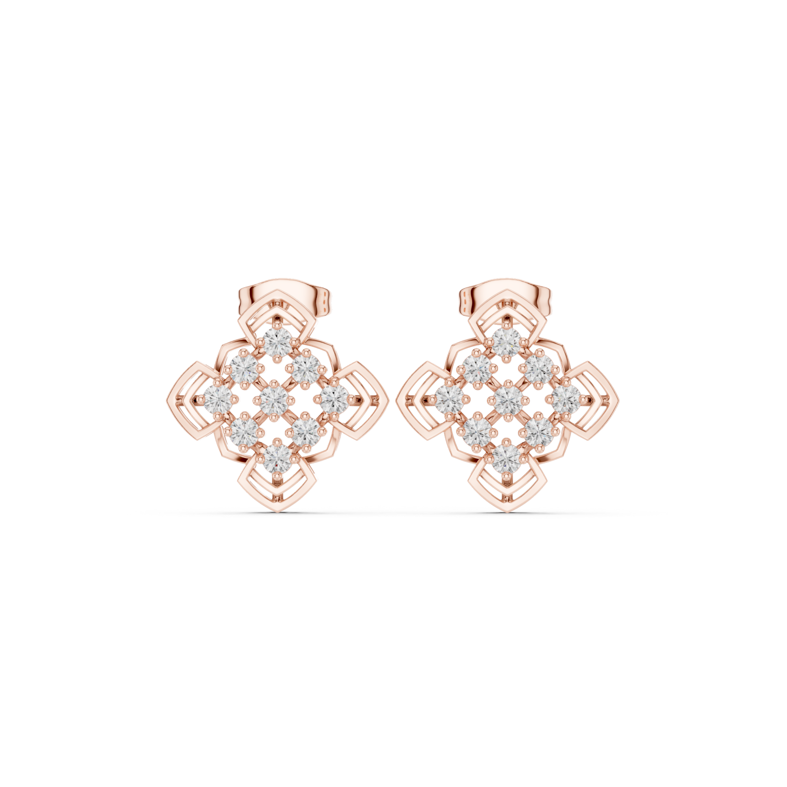  Rose Gold Geometric Lattice Dream Earrings Front View