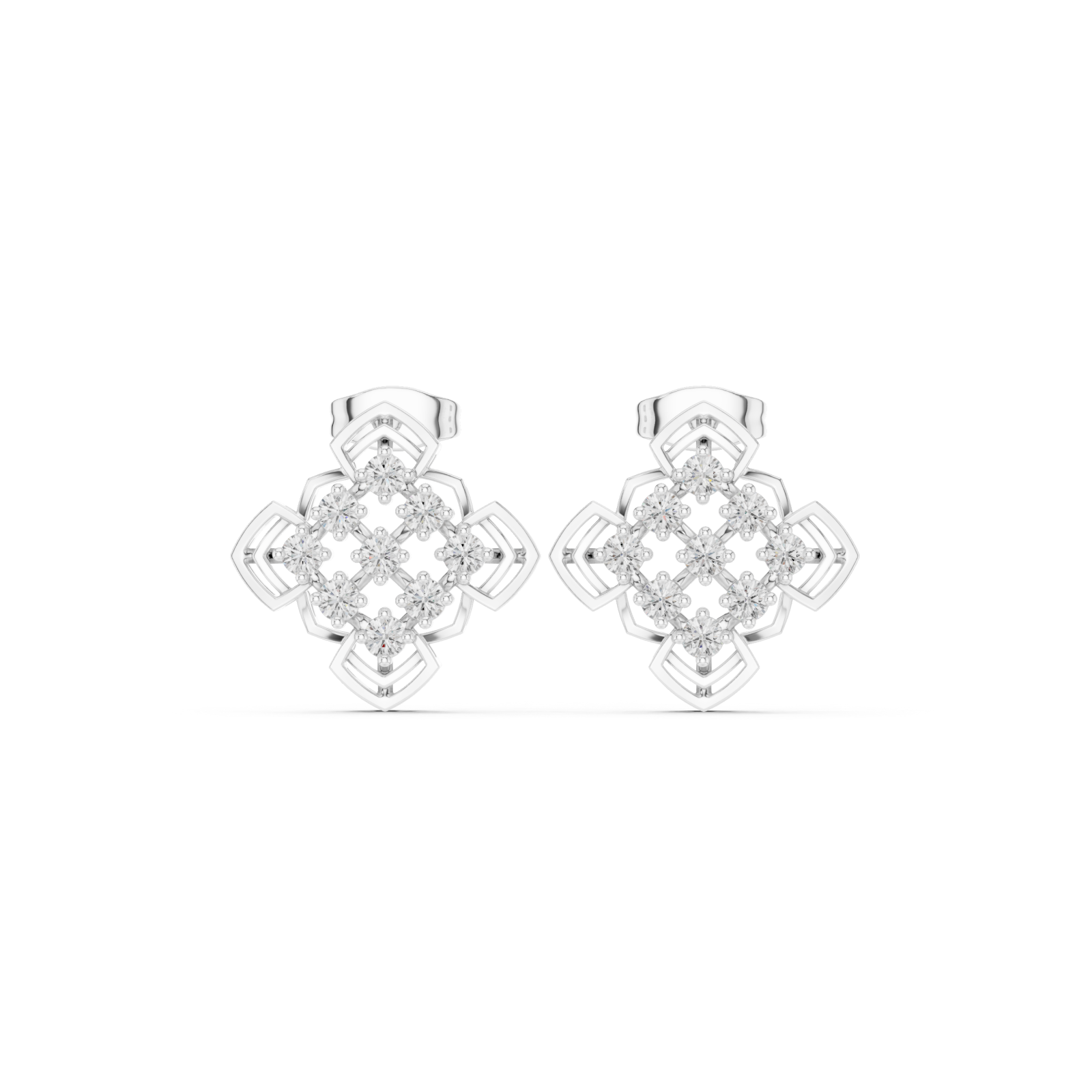  White Gold Geometric Lattice Dream Earrings Front View