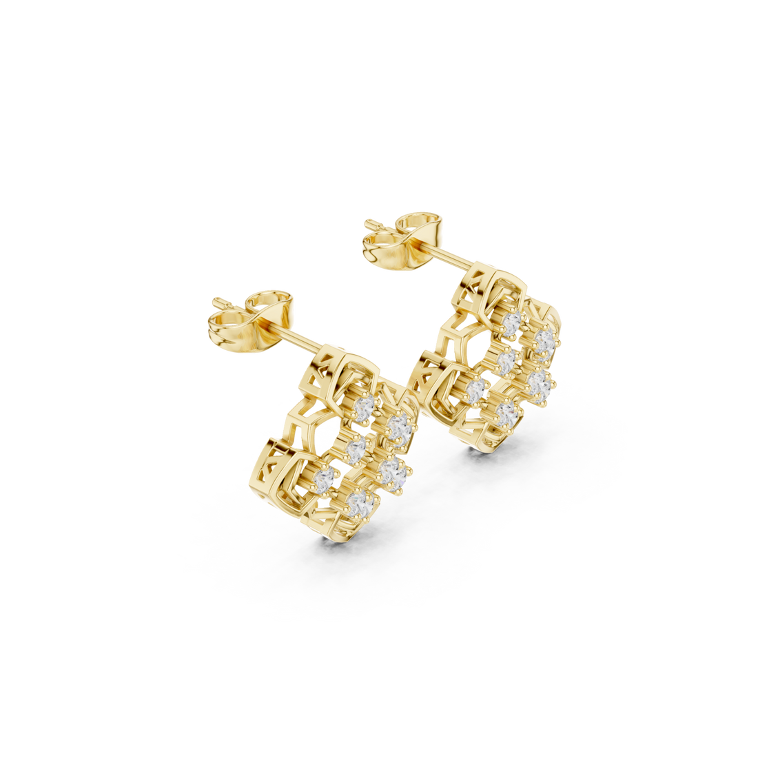  Gold Geometric Lattice Dream Earrings Front View
