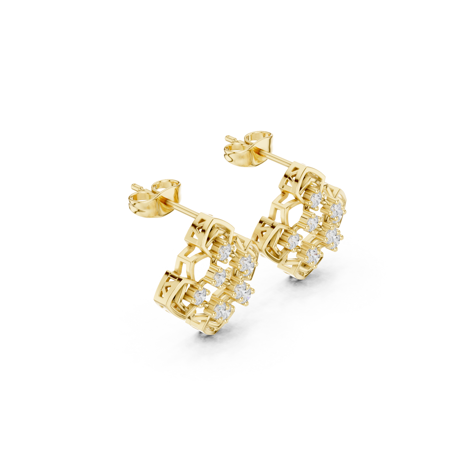  Gold Geometric Lattice Dream Earrings Left View