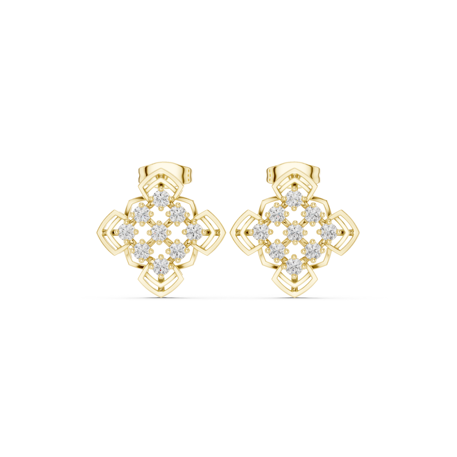  Gold Geometric Lattice Dream Earrings Front View