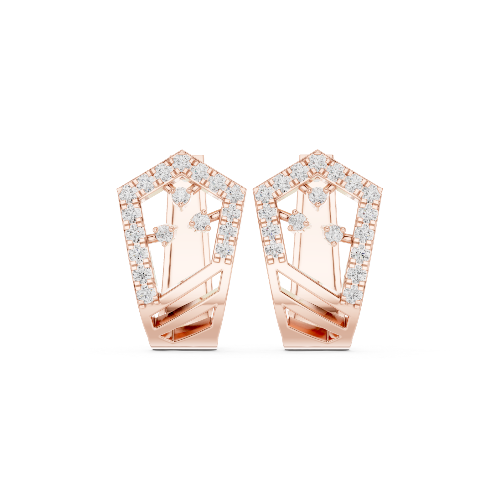  Rose Gold Refined Openwork Domed Earrings Front View